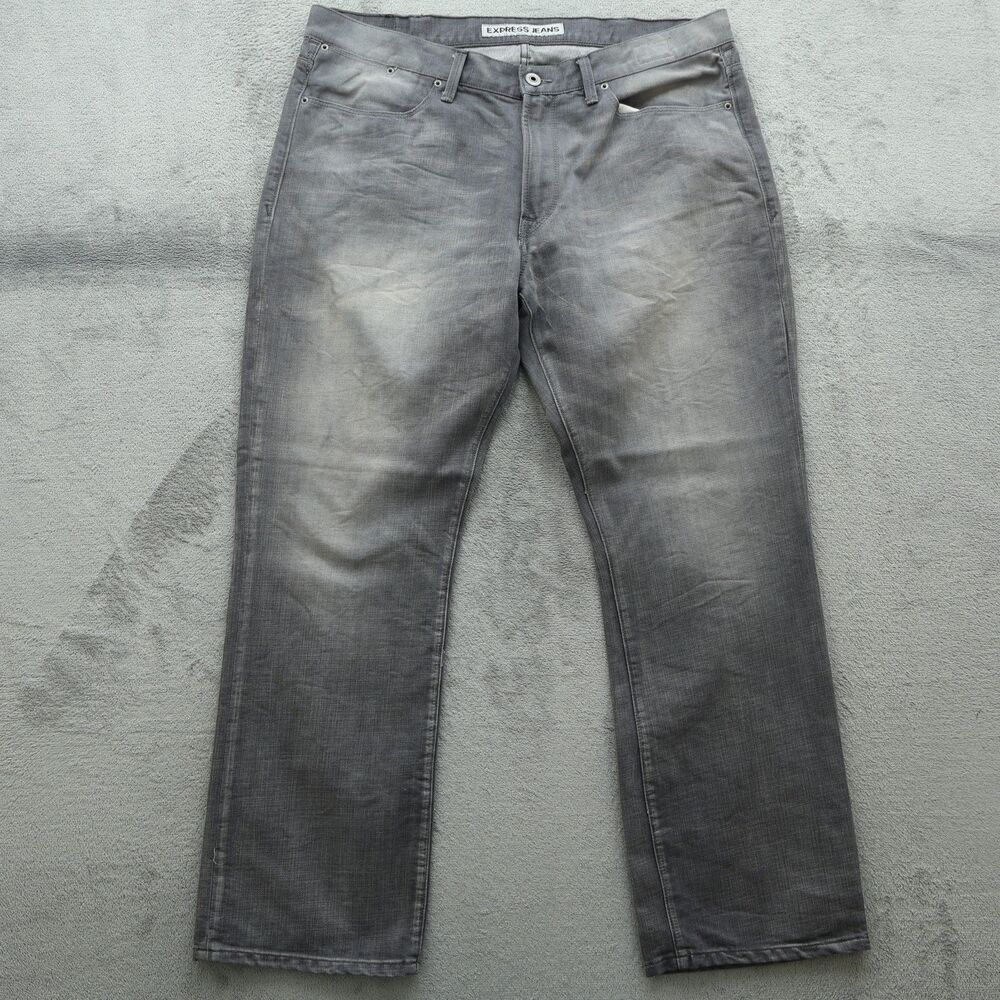 Express Jeans Mens 38x32 Gray Bootcut Kingston Classic Fit Denim Stone Wash - Picture 1 of 16